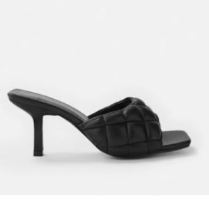 Black Padded mid heels mules sandals